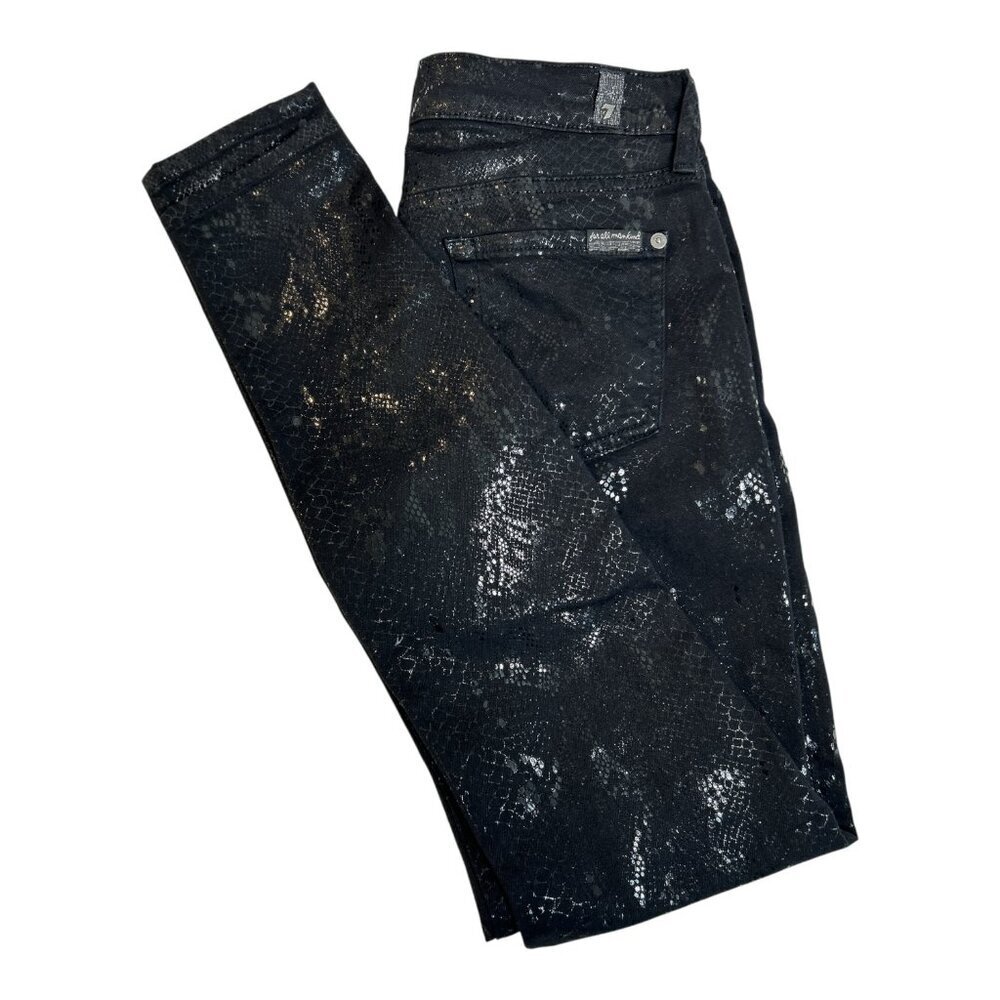 7 For All Mankind "The Skinny"‎ Women's Size 26 Black Shimmery Gold & Silver
